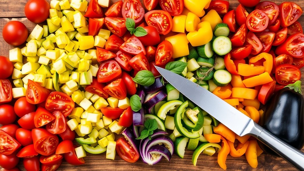 techniques de découpe uniforme des légumes